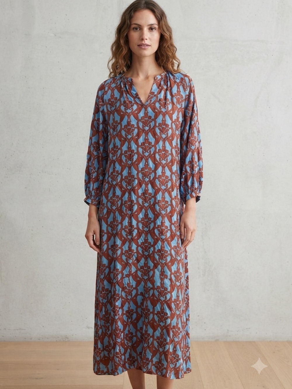 Max Volmary Sz 10 Blue Abstract Print Boho Midi Dress
